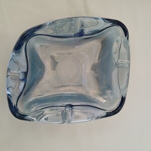 Anchor Hocking Atomic Amoeba Blue Blown Art Glass Ashtray Trinket Dish MCM Vtg